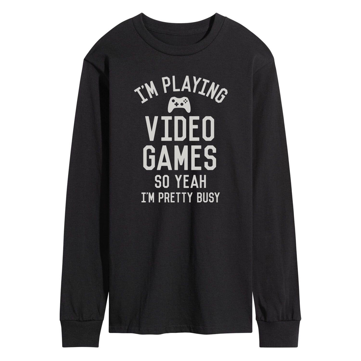

Мужская футболка с длинными рукавами и рисунком «I Playing Video Games Yeah Busy» Licensed Character