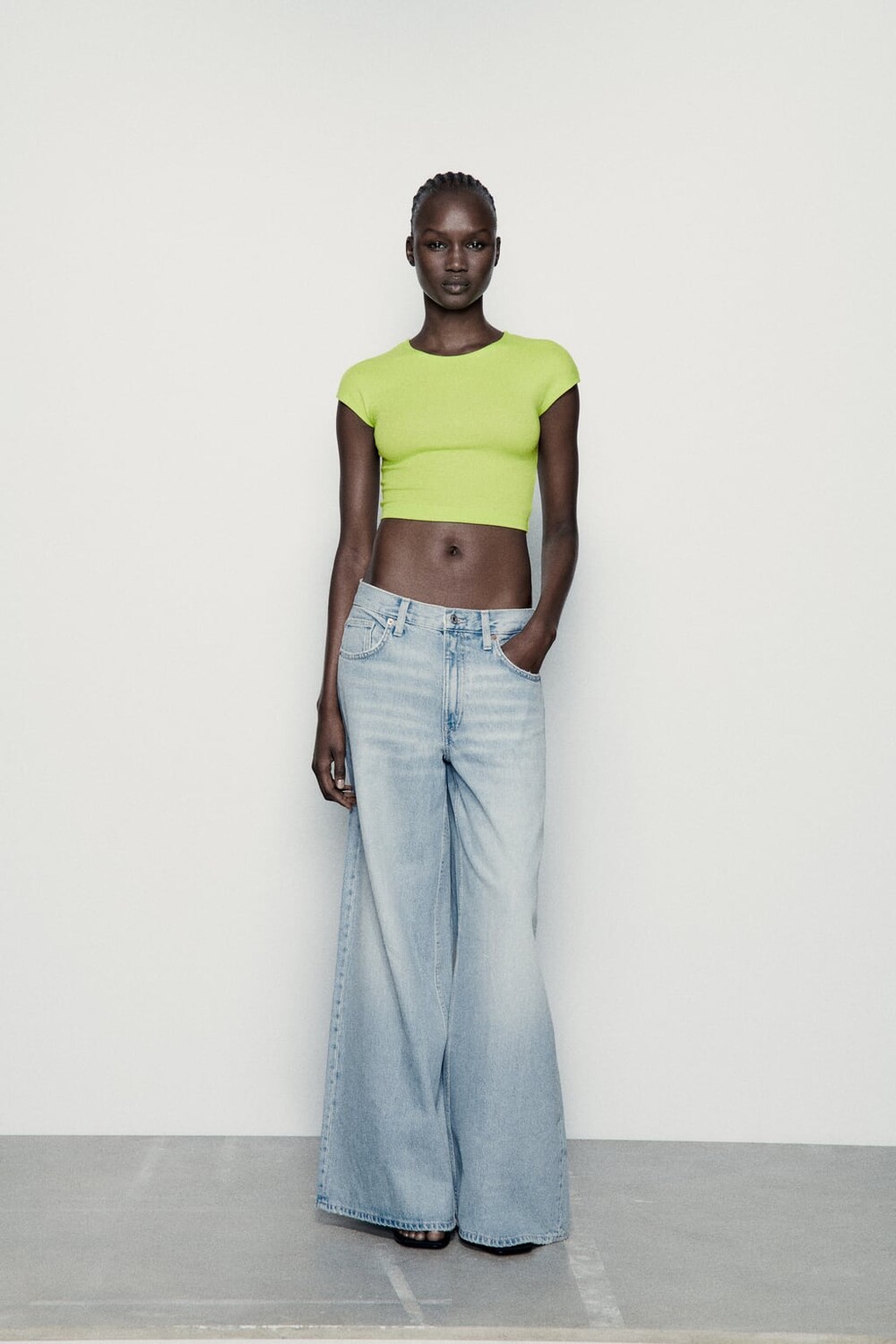

Футболка из хлопка и модала ZARA, лаймовый
