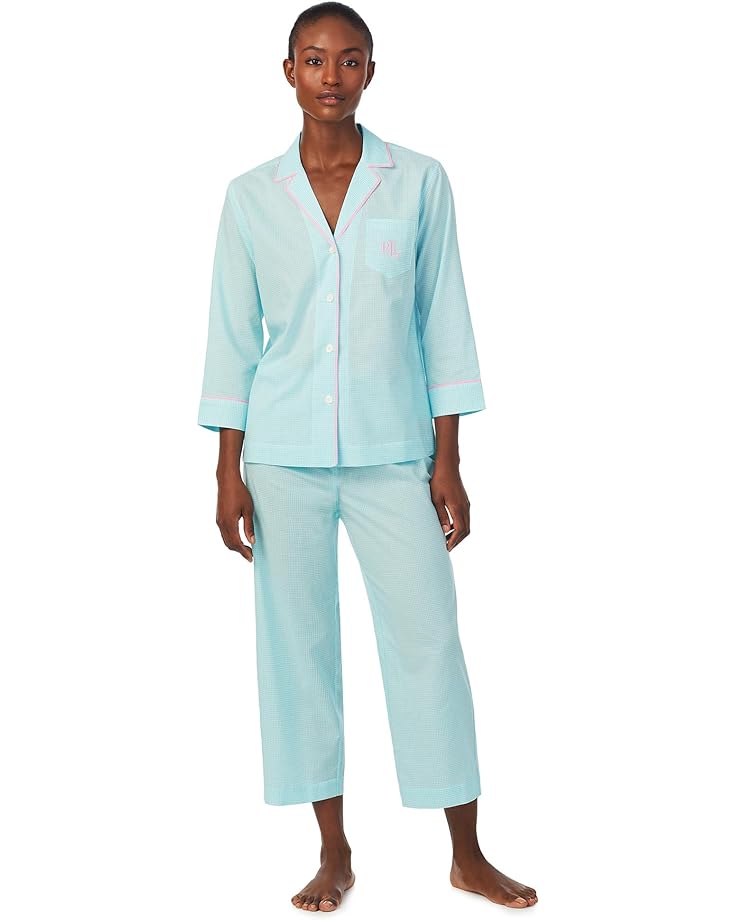 Пижама LAUREN Ralph Lauren 3/4 Sleeve Notch Collar Capris, цвет Turquoise Gingham маленькая рубашка из крепа lauren ralph lauren цвет natural turquoise