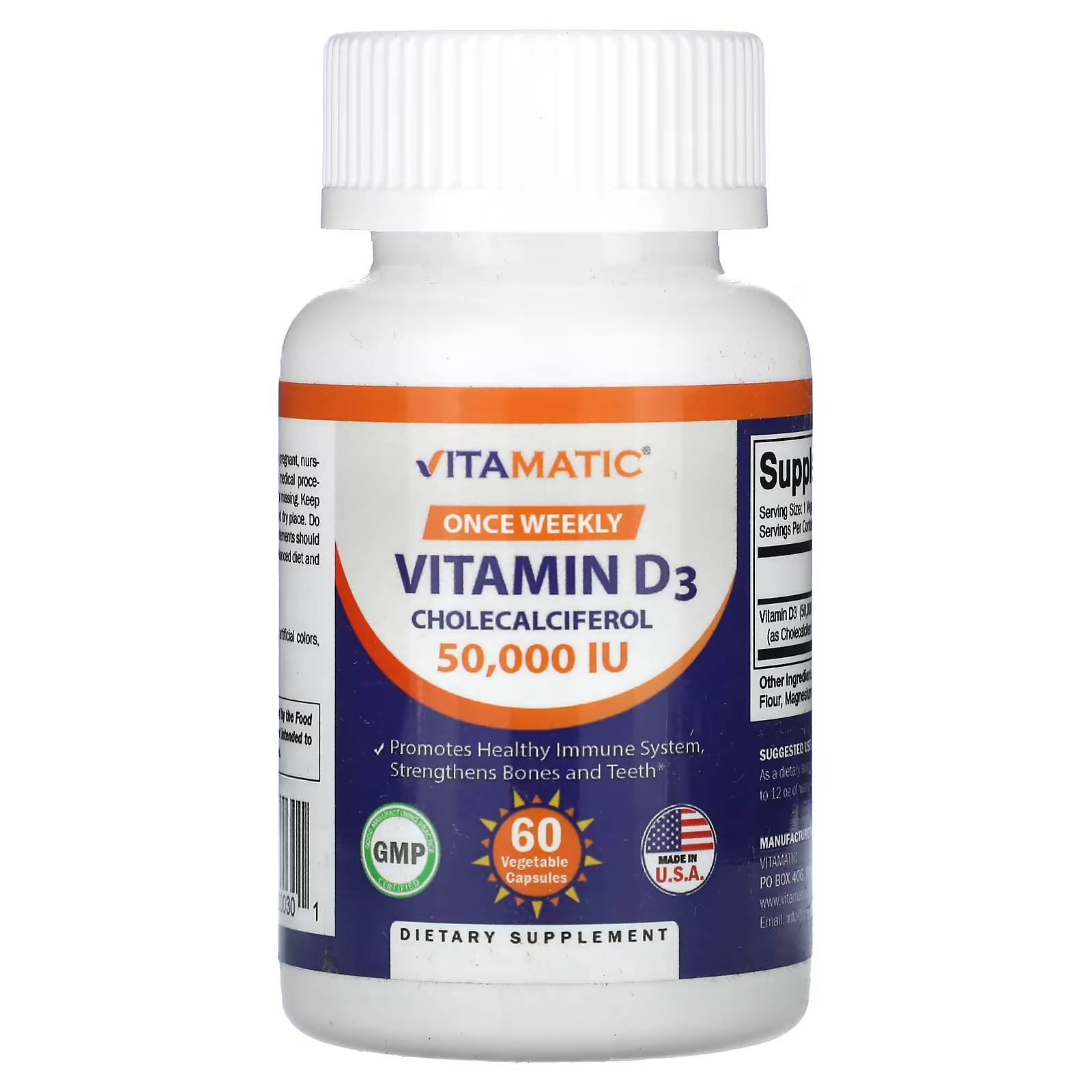 Витамин D3 Vitamatic 50 000 МЕ, 60 растительных капсул витамин d3 2000ме yamamoto 30 капсул для костей зубов иммунитета