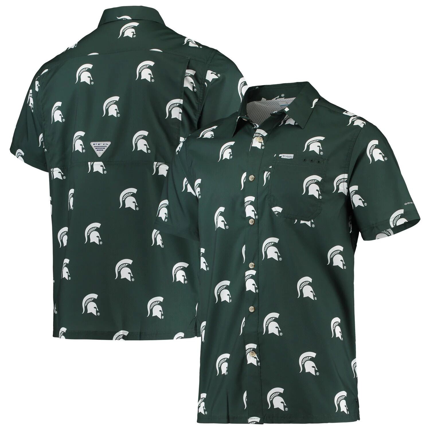 

Мужская рубашка на пуговицах Columbia Green Michigan State Spartans Super Slack Tide Omni-Shade