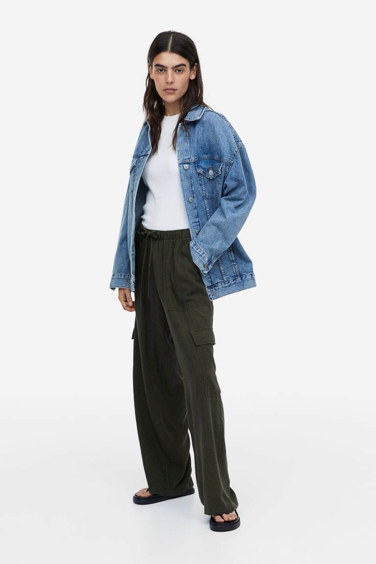 

Брюки-карго из льняной ткани H&M