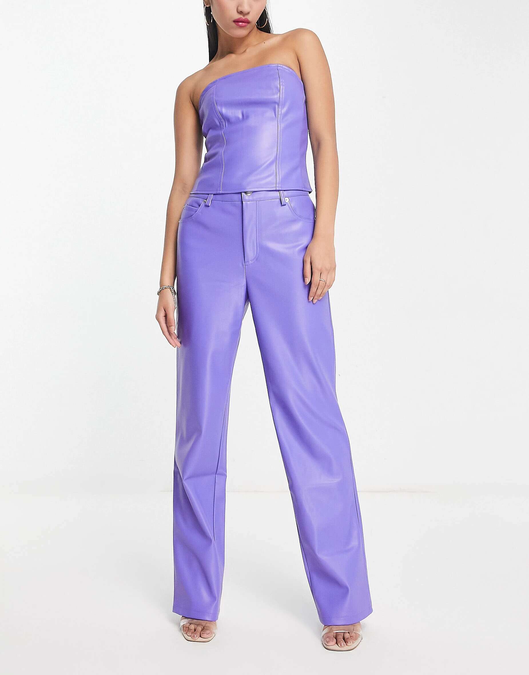 Пурпурные брюки с завышенной талией под кожу Vero Moda