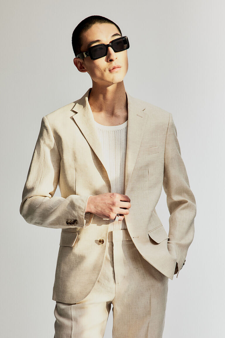 

Льняная куртка slim fit H&M, бежевый