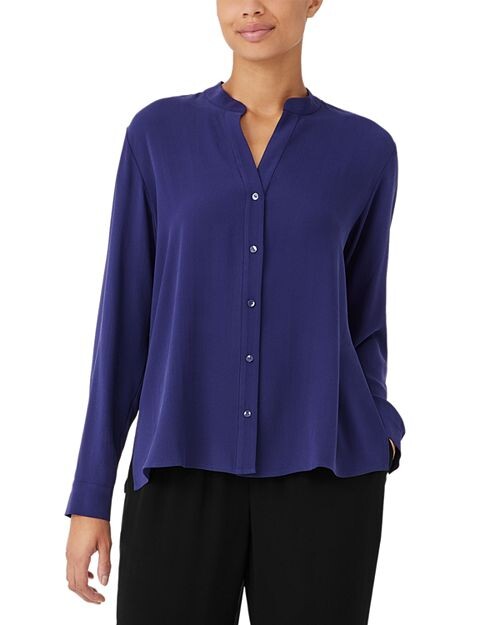 

Шелковый топ с воротником-стойкой Eileen Fisher, цвет Blue