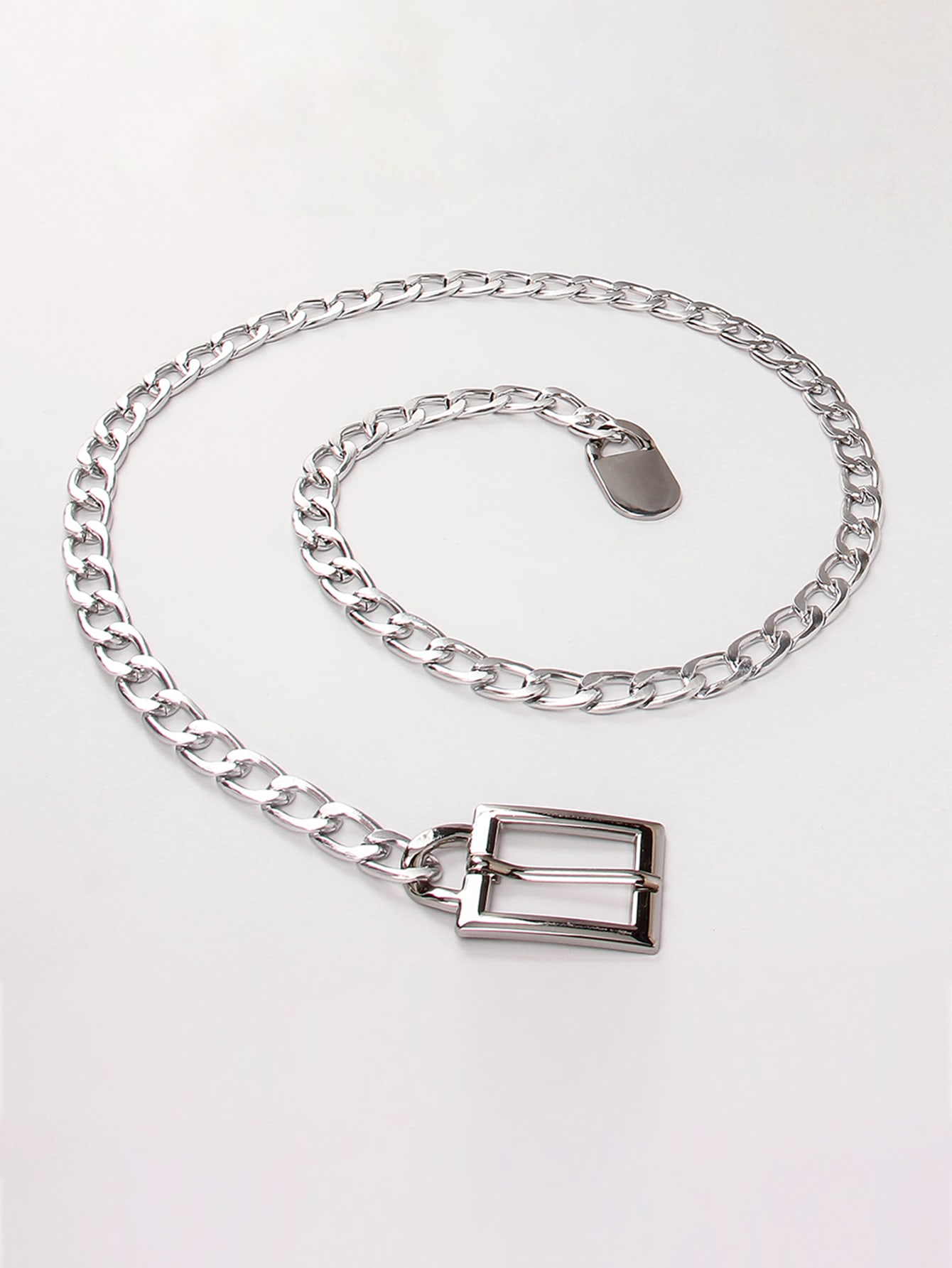 Женский ремень-цепочка с квадратной пряжкой размера 135 см, серебро