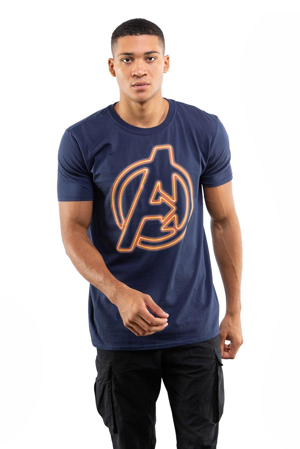 Неоновая хлопковая футболка «Мстители» Marvel, темно-синий