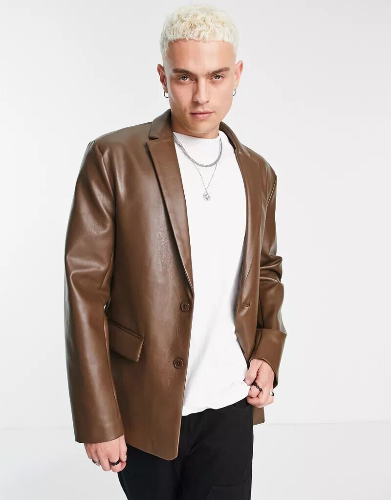 

Коричневый пиджак из искусственной кожи ASOS