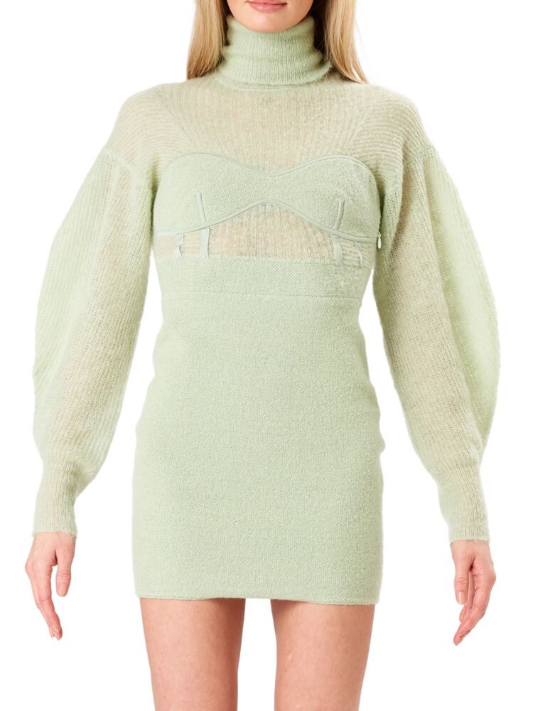 

Мини-платье-свитер из смесовой шерсти с высоким воротником Herve Leger, цвет Laurel