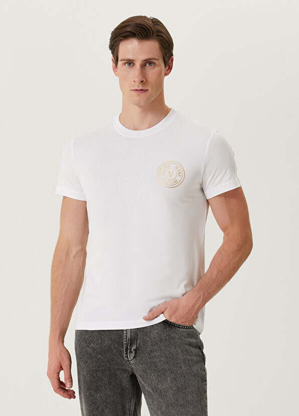 

Футболка из белого золота с вышитым логотипом Versace Jeans Couture, Белый