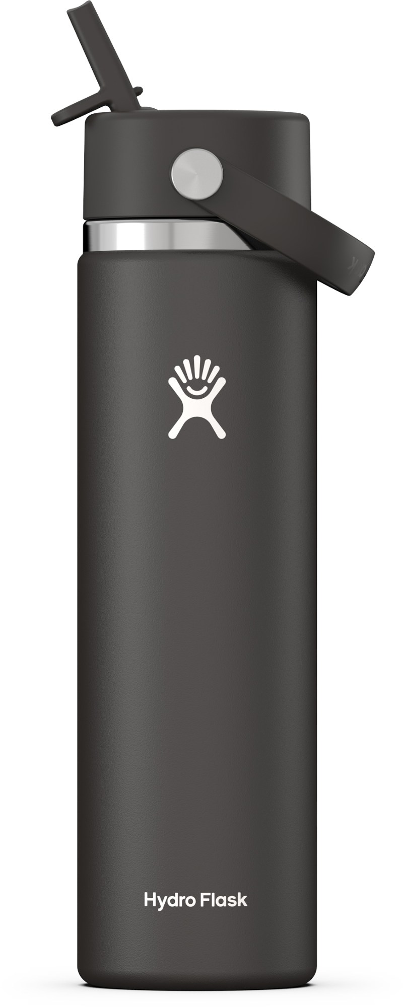 Вакуумная бутылка для воды с широким горлышком и гибкой соломенной крышкой — 24 эт. унция Hydro Flask, черный