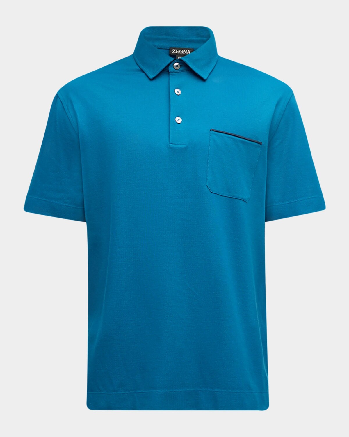 

Мужская хлопковая рубашка-поло с кожаным карманом Zegna, цвет Br Blu Sld