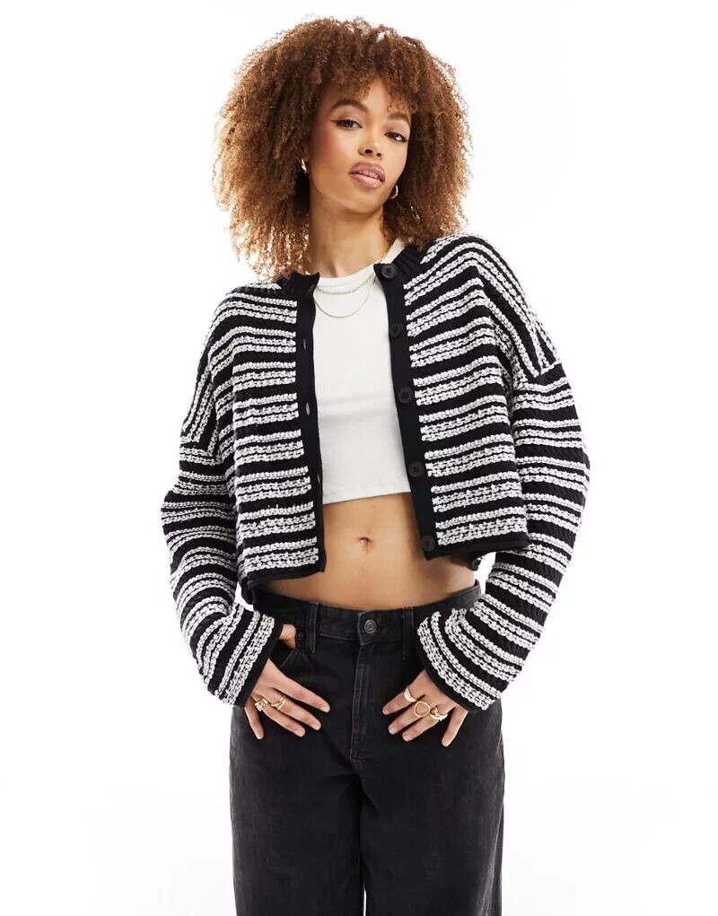 

Черно-белый широкий вязаный полосатый кардиган ASOS