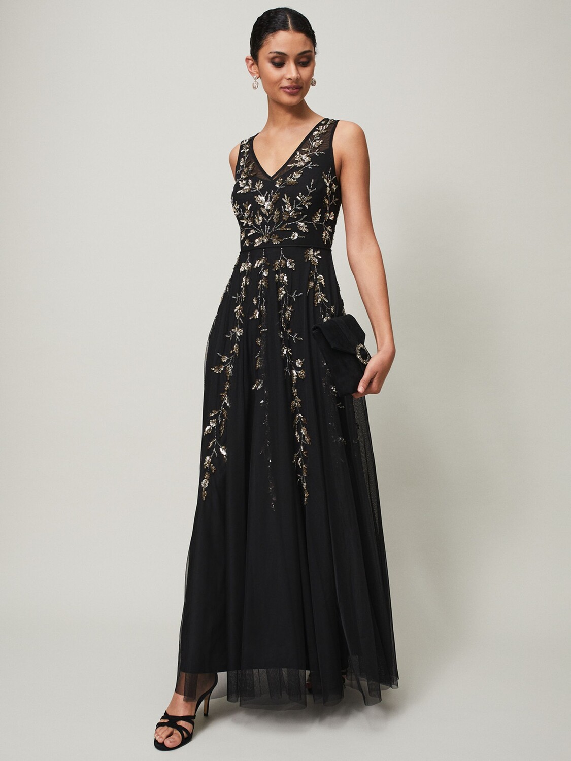 

Платье макси Phase Eight Collection 8 Anabella, расшитое бисером, черный/золотой