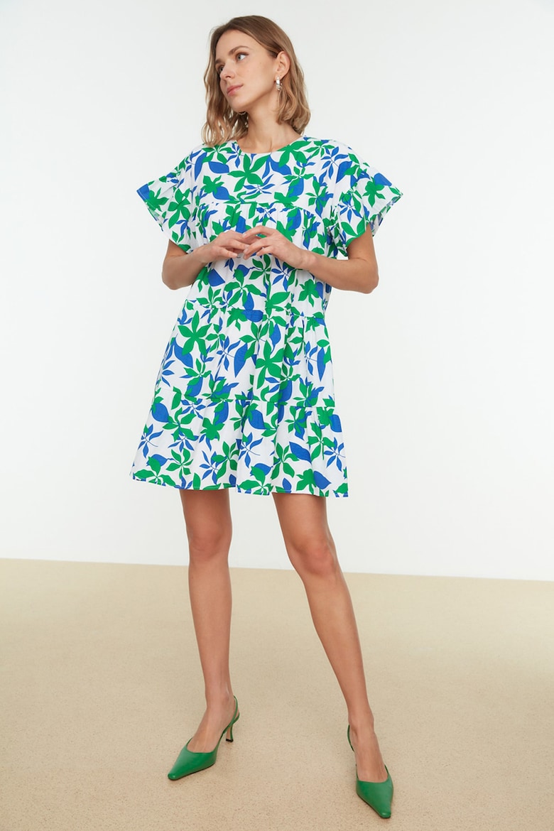 Короткое платье с цветочным принтом Trendyol, зеленый платье короткое с цветочным принтом и ремешком l зеленый