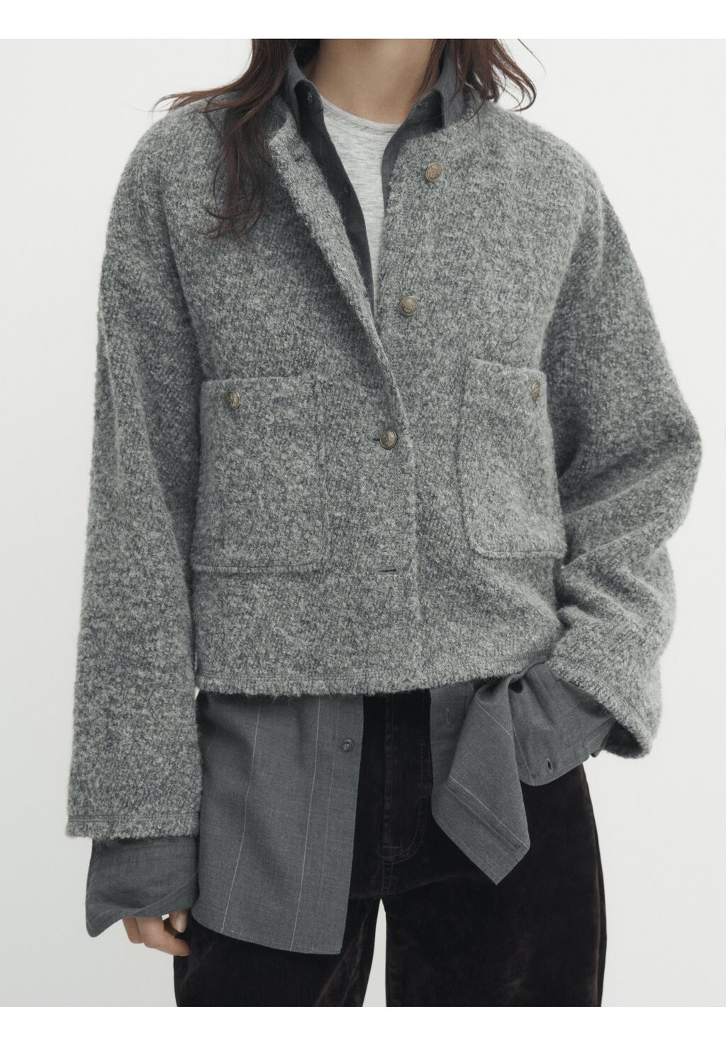 

Кардиган Massimo Dutti КОРОТКОЕ СНИЖЕННОЕ ПЛЕЧО, серый