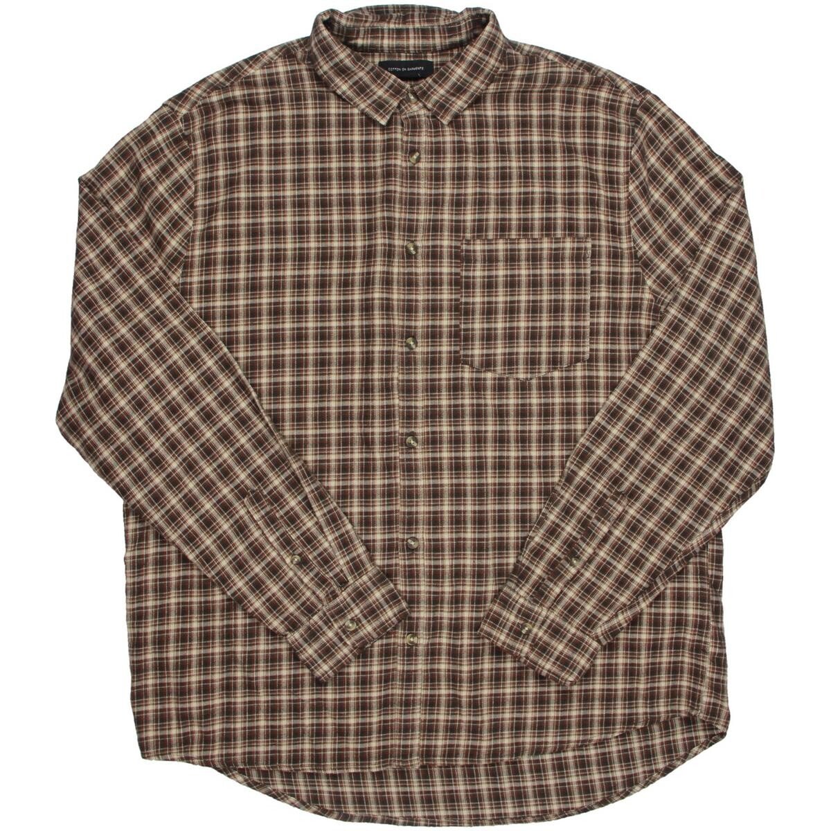 

Мужская рубашка на пуговицах с воротником в микро клетку Cotton On, цвет Brown Micro Check