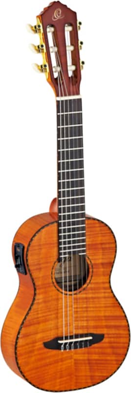Акустическая гитара Ortega Guitars RGLE18FMH Tiger Series 6-String Guitarlele Flamed Mahogany Top, Back & Sides, Tortoise Binding with Free Deluxe Gig Bag & Built-in Electronics & Tuner