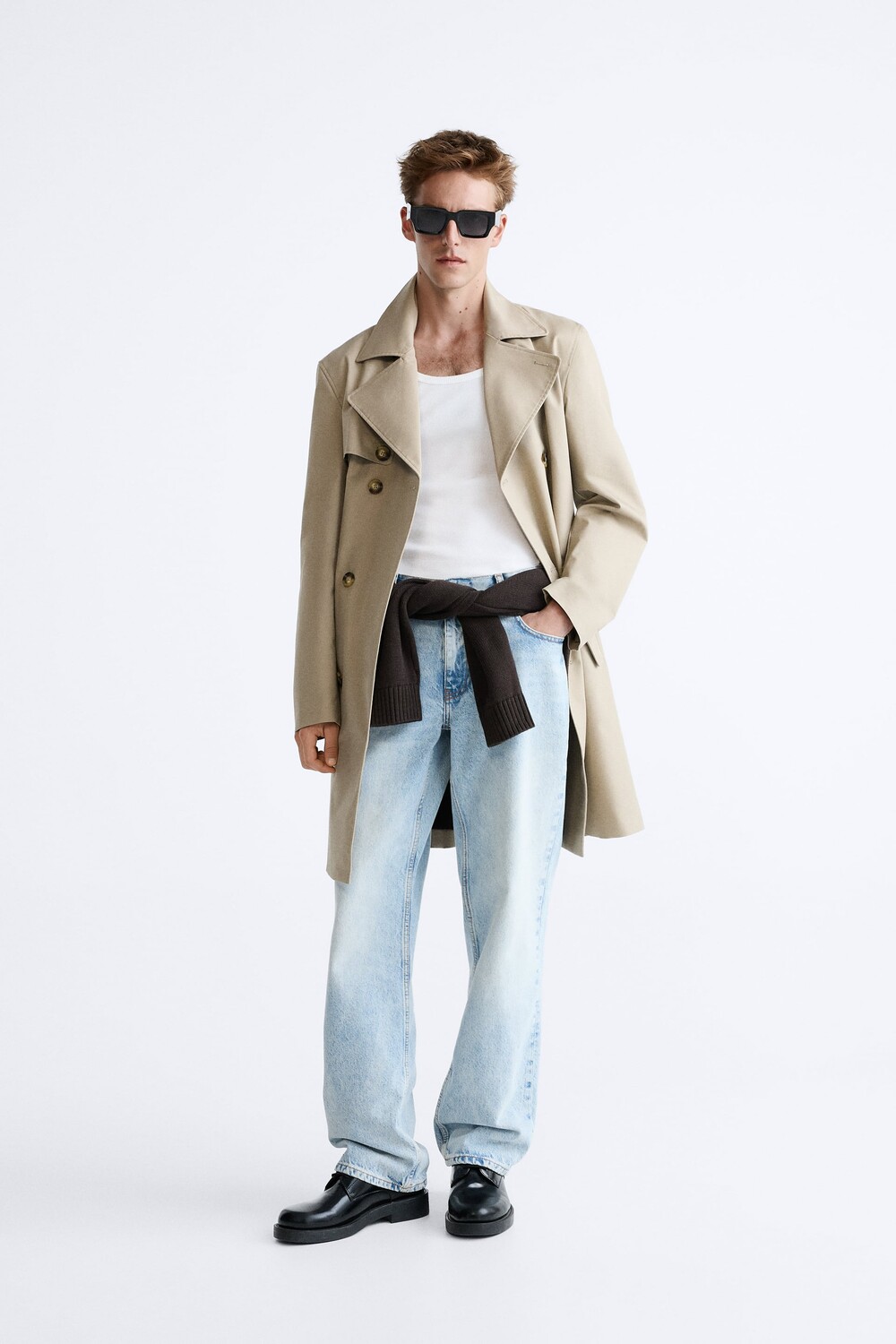 

Тренч-куртка с двойной подкладкой Zara, бежевый