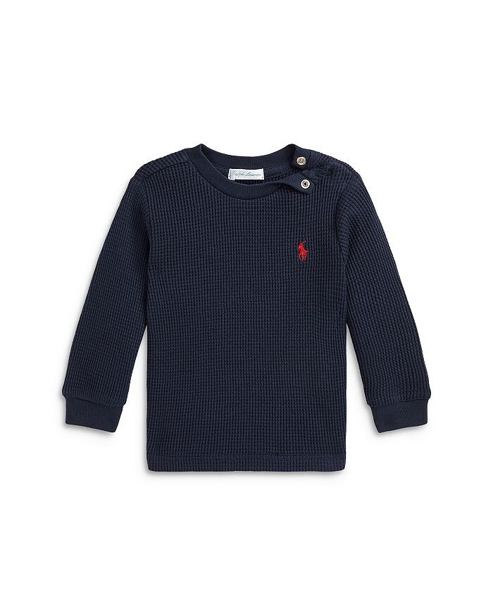 

Хлопковая футболка вафельной вязки с длинными рукавами Polo Ralph Lauren для мальчиков – для малышей, синий