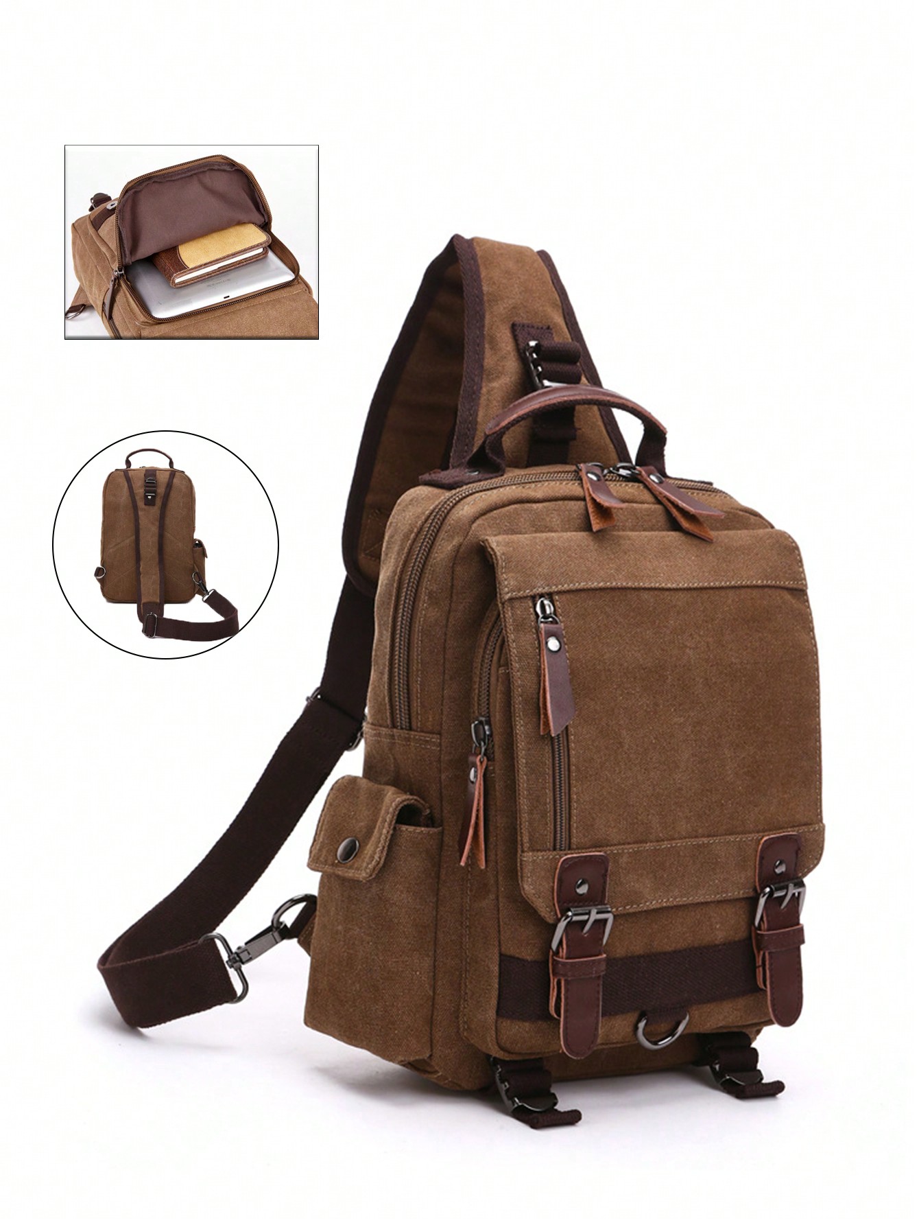 Деловой и повседневный винтажный холщовый рюкзак большой вместимости, кофейный коричневый