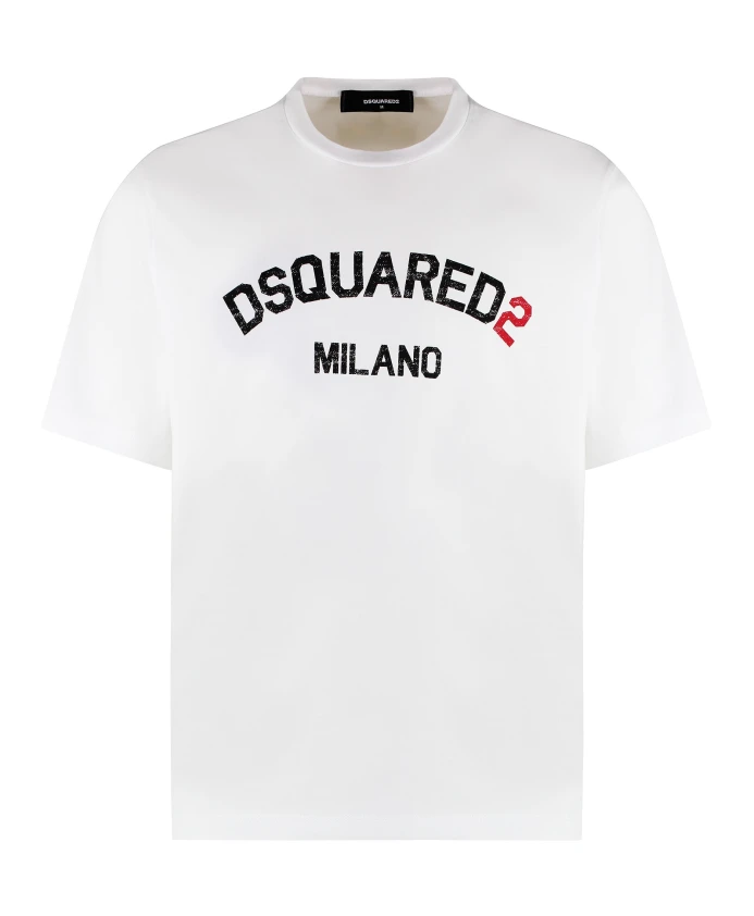 

Хлопковая футболка с круглым вырезом и контрастным принтом Dsquared2, белый