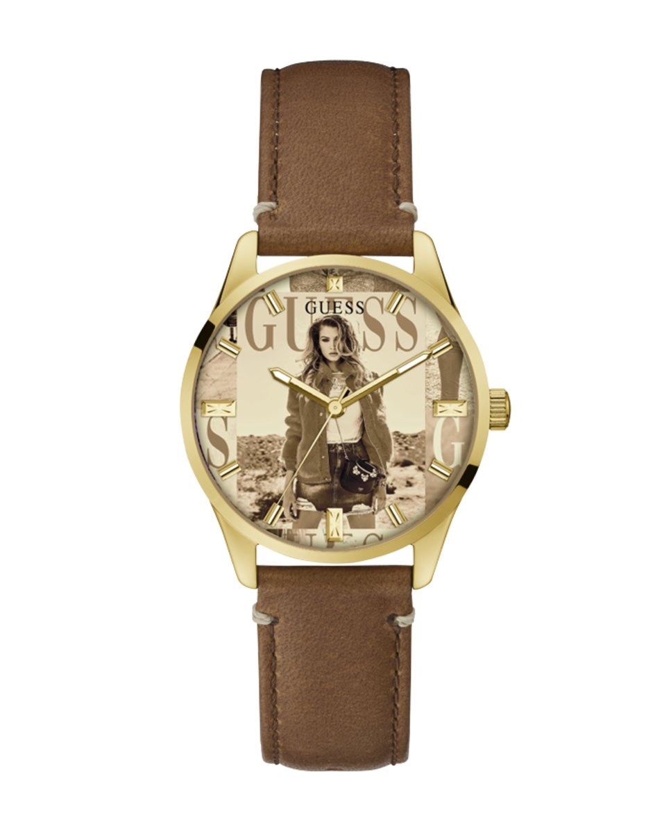 цена Женские часы G icon GW0290L1 из кожи с коричневым ремешком Guess, коричневый