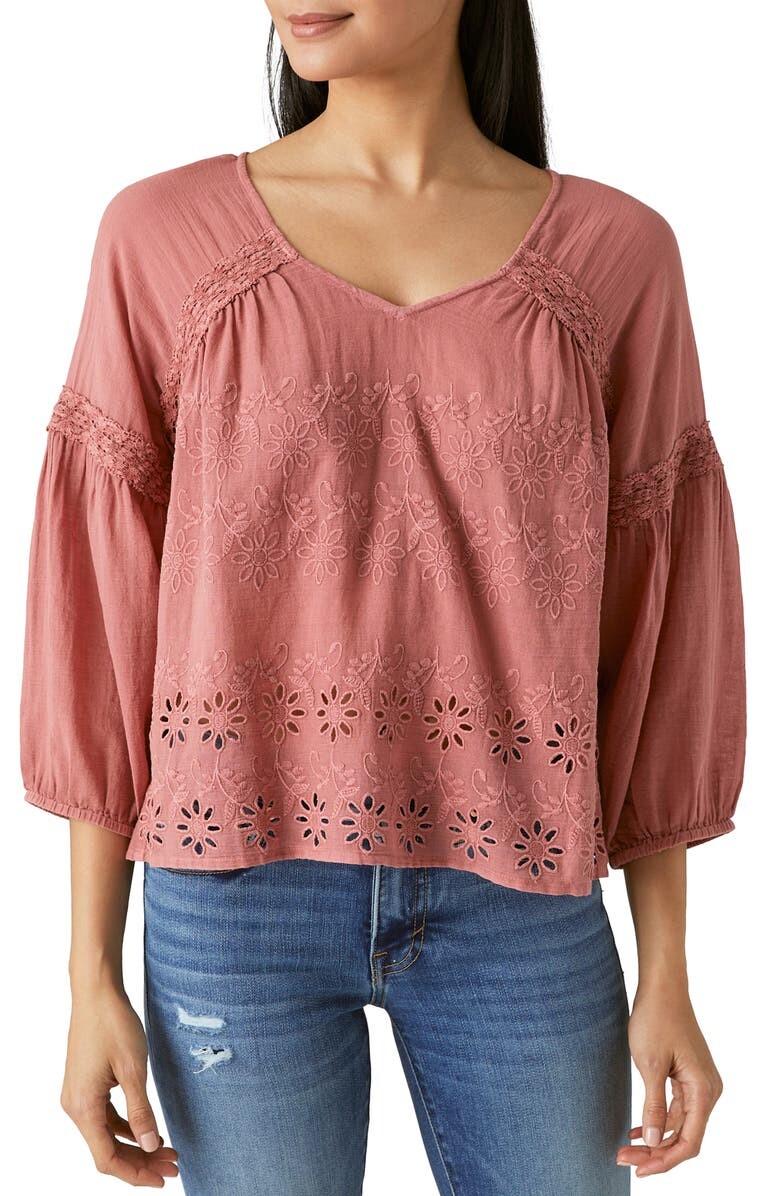 

Крестьянский топ с вышивкой и люверсами LUCKY BRAND