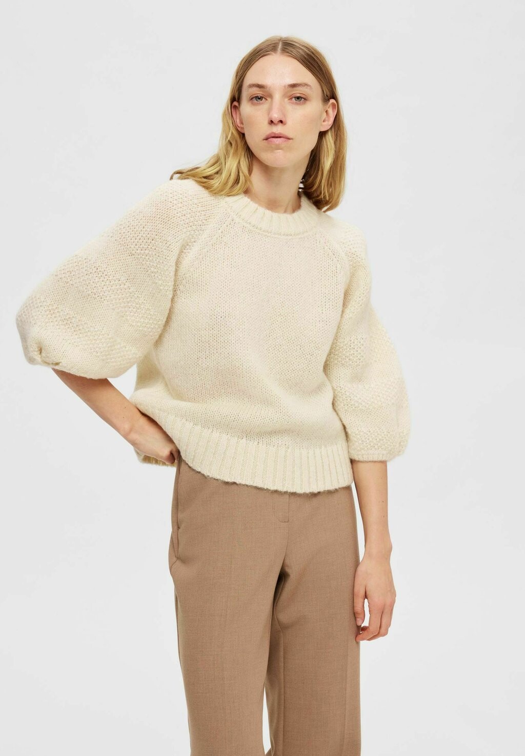 

Свитшот Selected Femme LOUVILJA 3/4 O-NECK, цвет birch