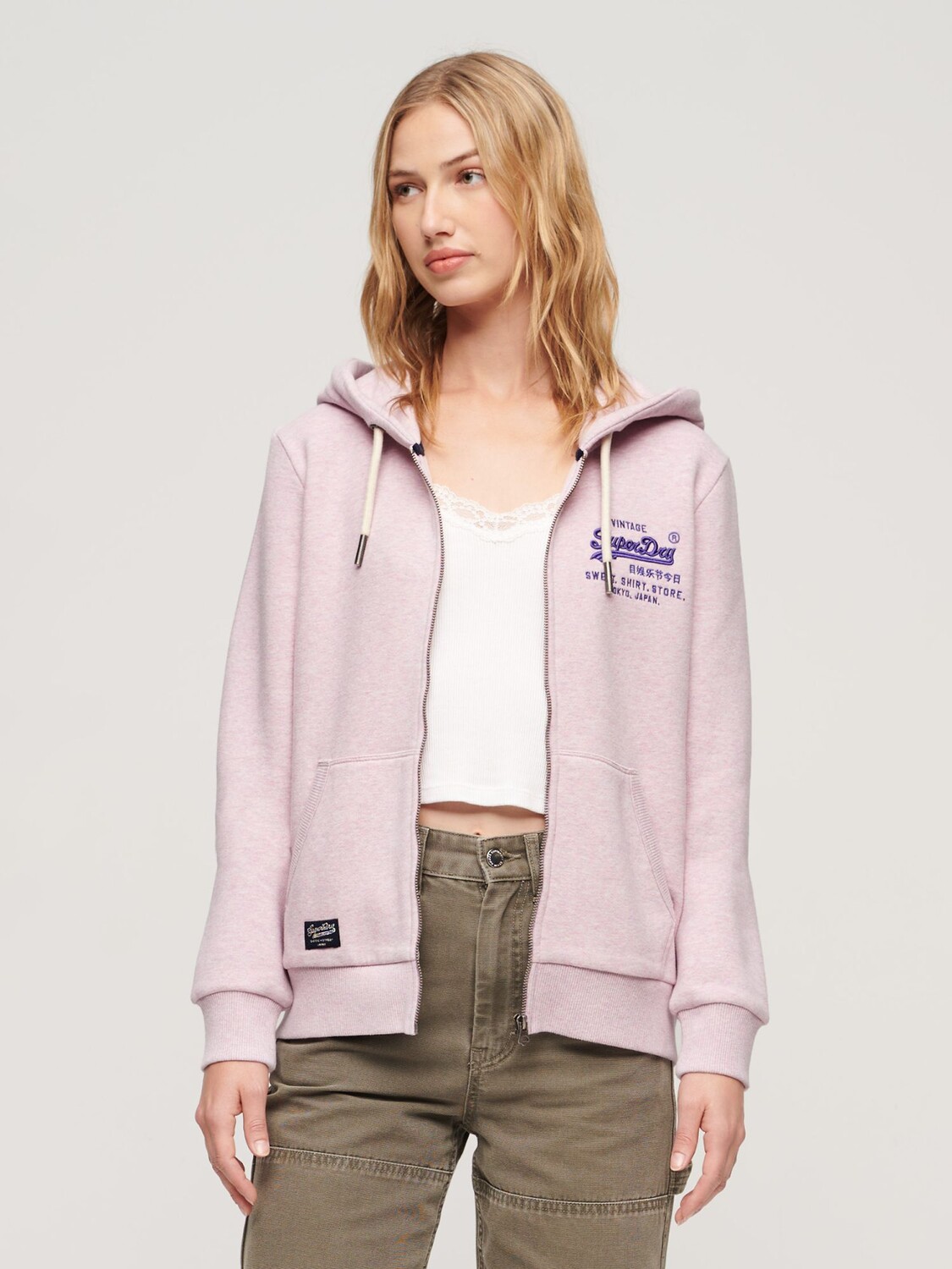 

Толстовка на молнии с неоновым винтажным логотипом Superdry, бледно-розовый