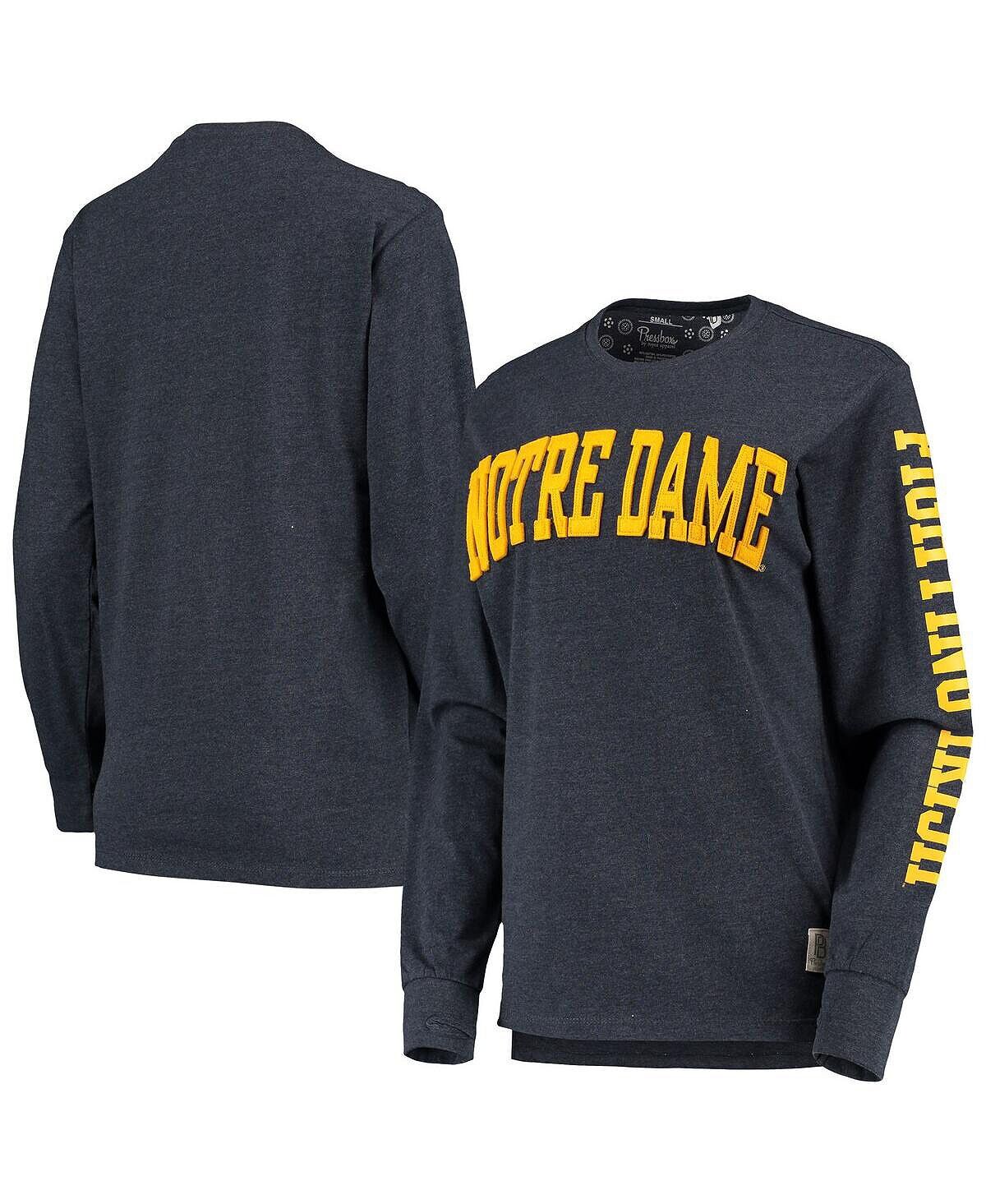 

Женская темно-синяя футболка с длинными рукавами Notre Dame Fighting Irish Two-Hit Canyon Pressbox