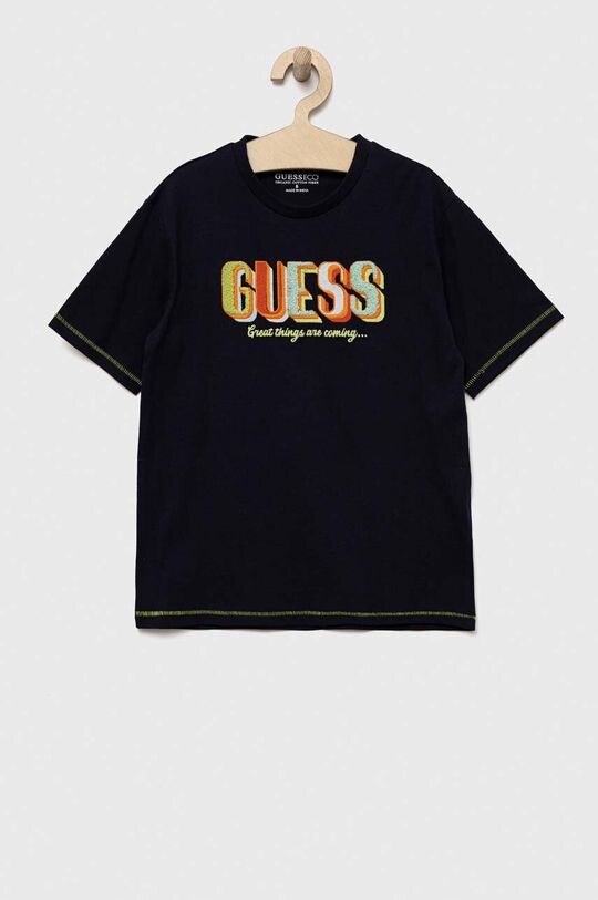 

Детская хлопковая футболка Guess, темно-синий