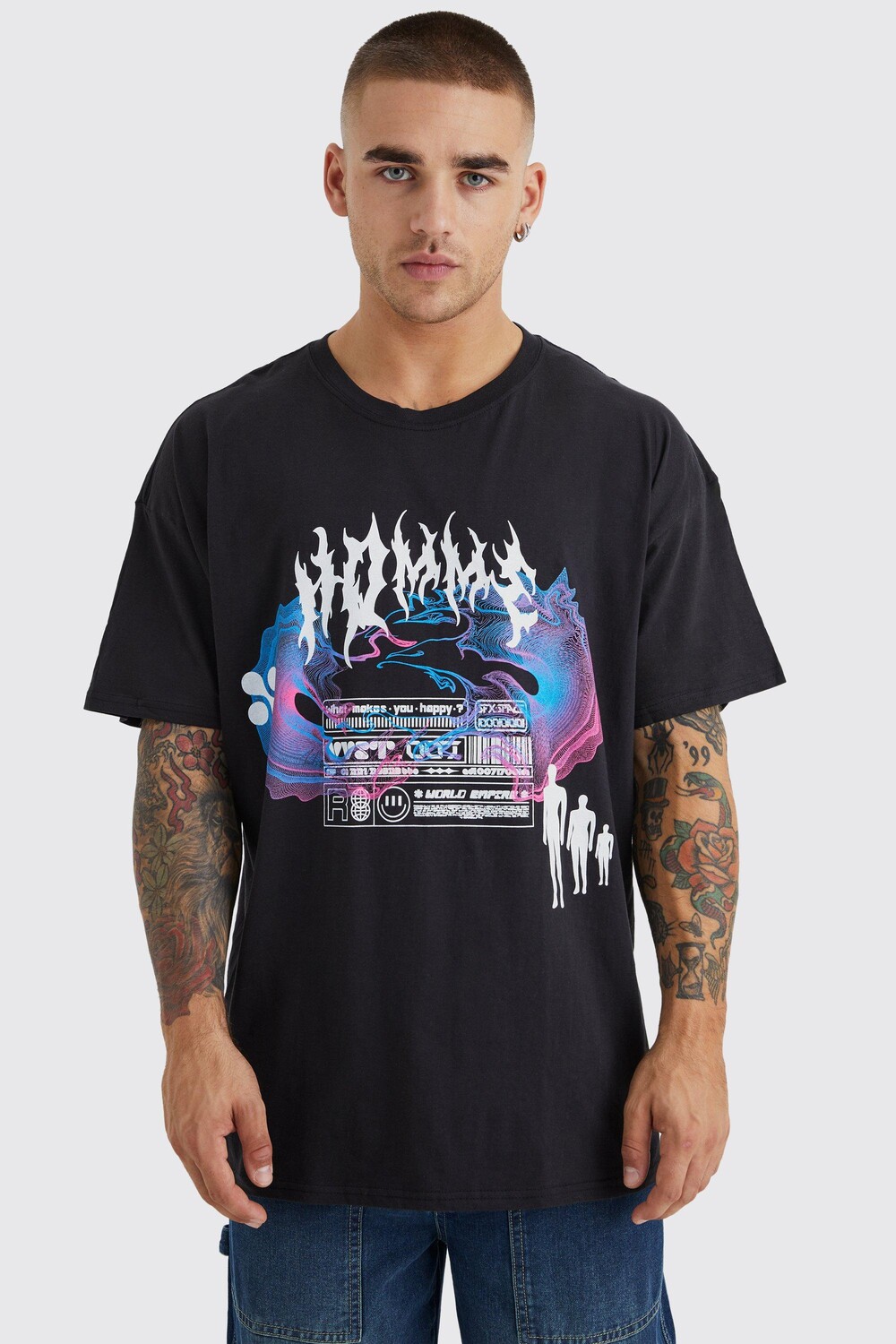 

Футболка oversize homme с графикой Boohoo, черный
