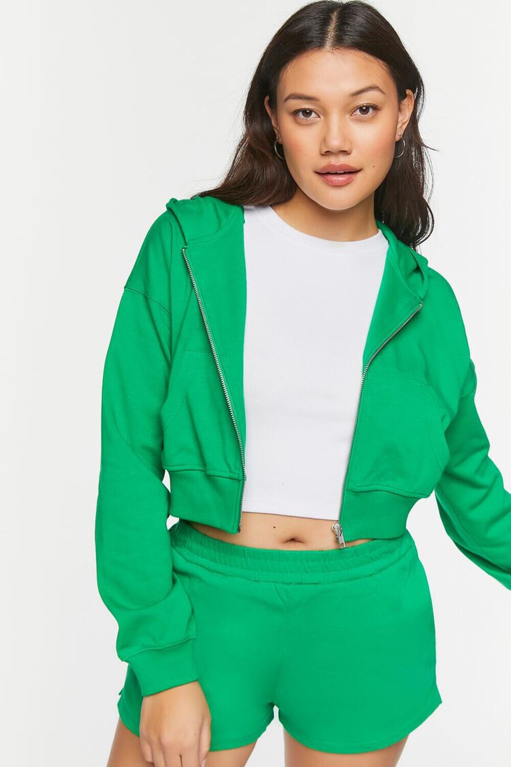 

Толстовка на молнии с короткими рукавами Forever 21, зеленый