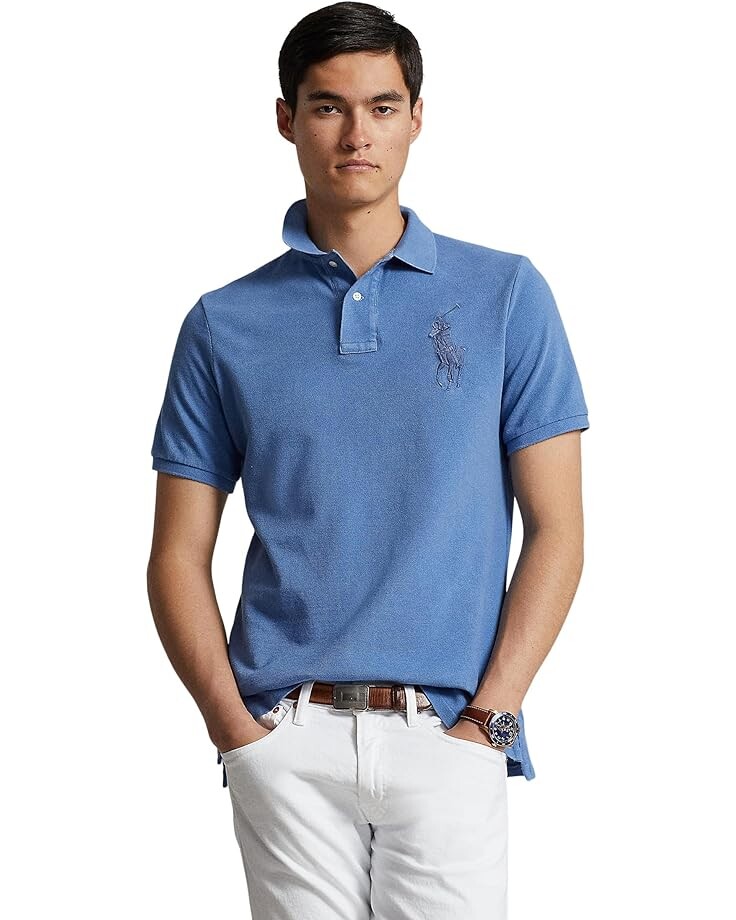 

Поло Polo Ralph Lauren Custom Slim Fit Big Pony Mesh Shirt, цвет Nimes Blue