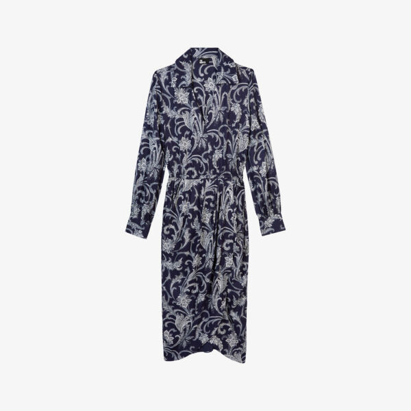 

Тканое платье с длинными рукавами и цветочным принтом The Kooples, синий