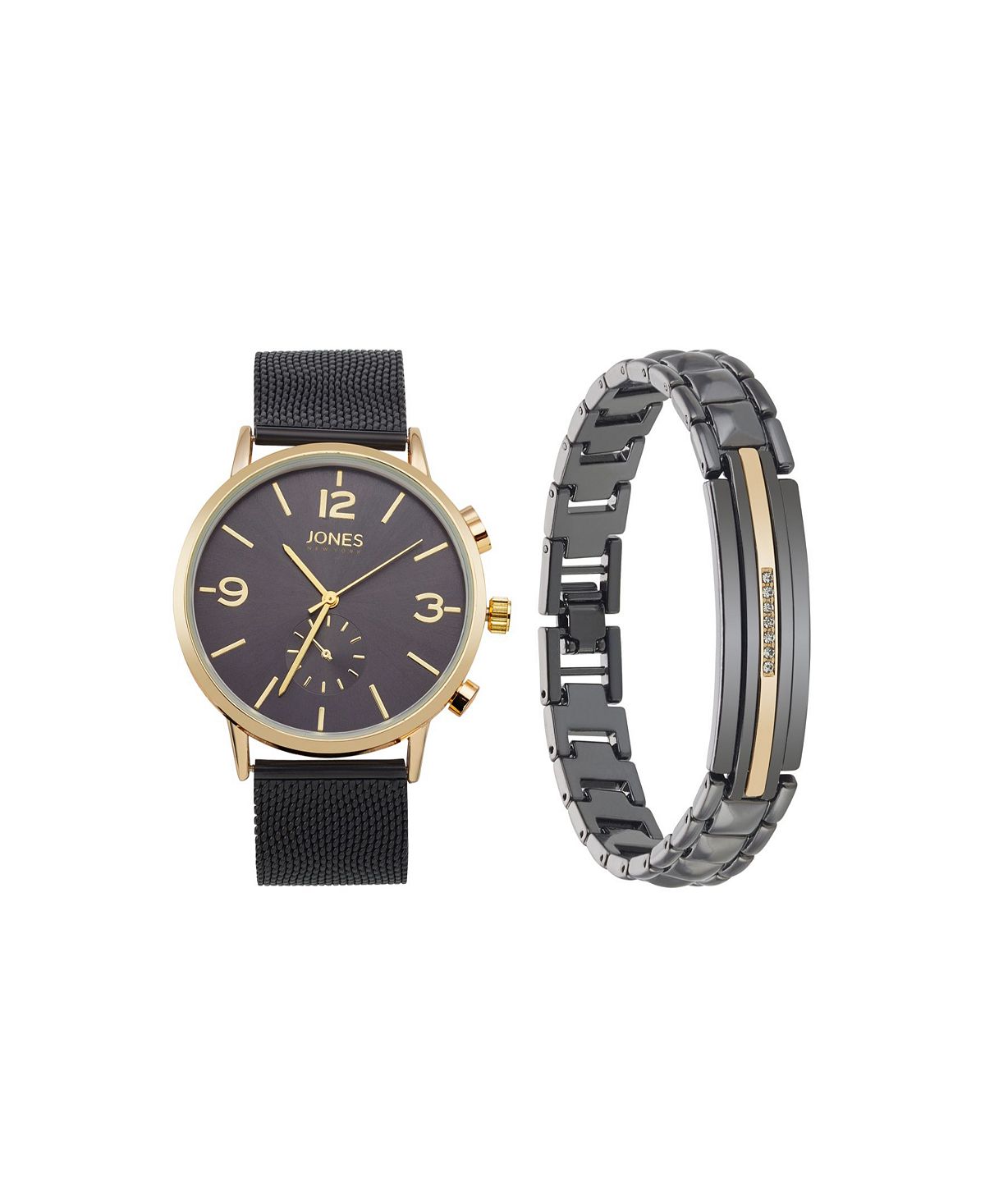 Мужские аналоговые часы-браслет из черного металлического сплава, 42 мм, комплект браслетов Jones New York кроссовки kinetix jones black