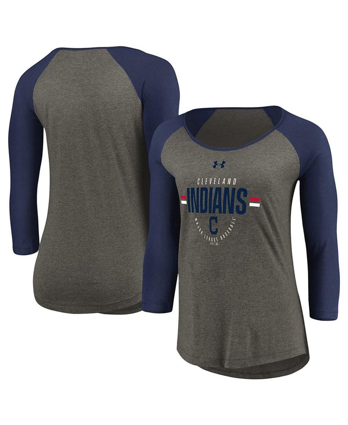 

Женская серо-темно-синяя футболка Tri-Blend реглан с рукавами 3/4 Cleveland Guardians Performance Under Armour