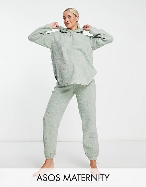 

Комплект из худи и джоггеров шалфейного цвета ASOS DESIGN Maternity Lounge Borg