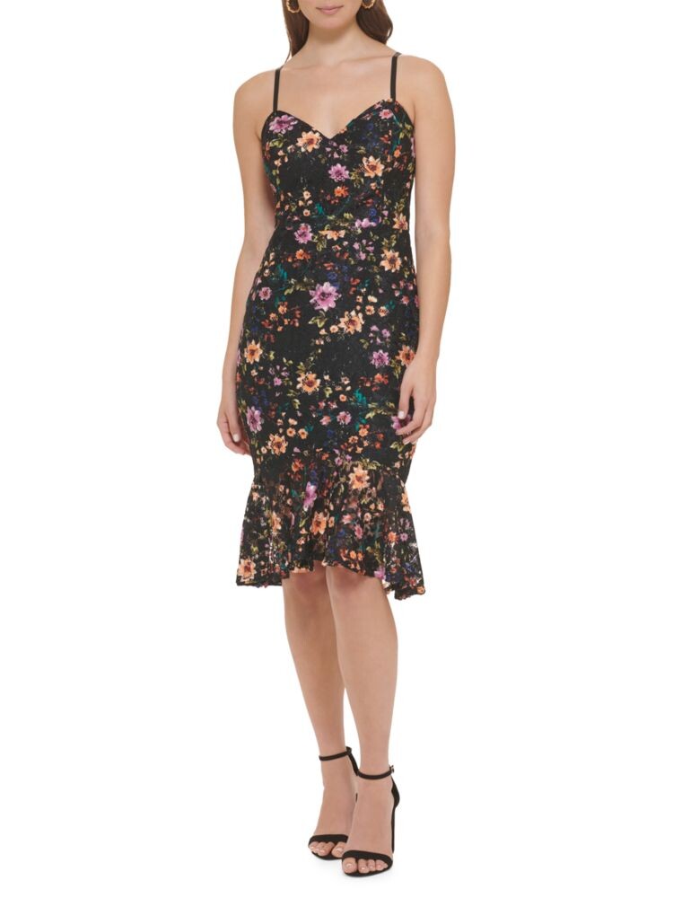 

Кружевное платье с цветочным принтом Guess, цвет Black Multi