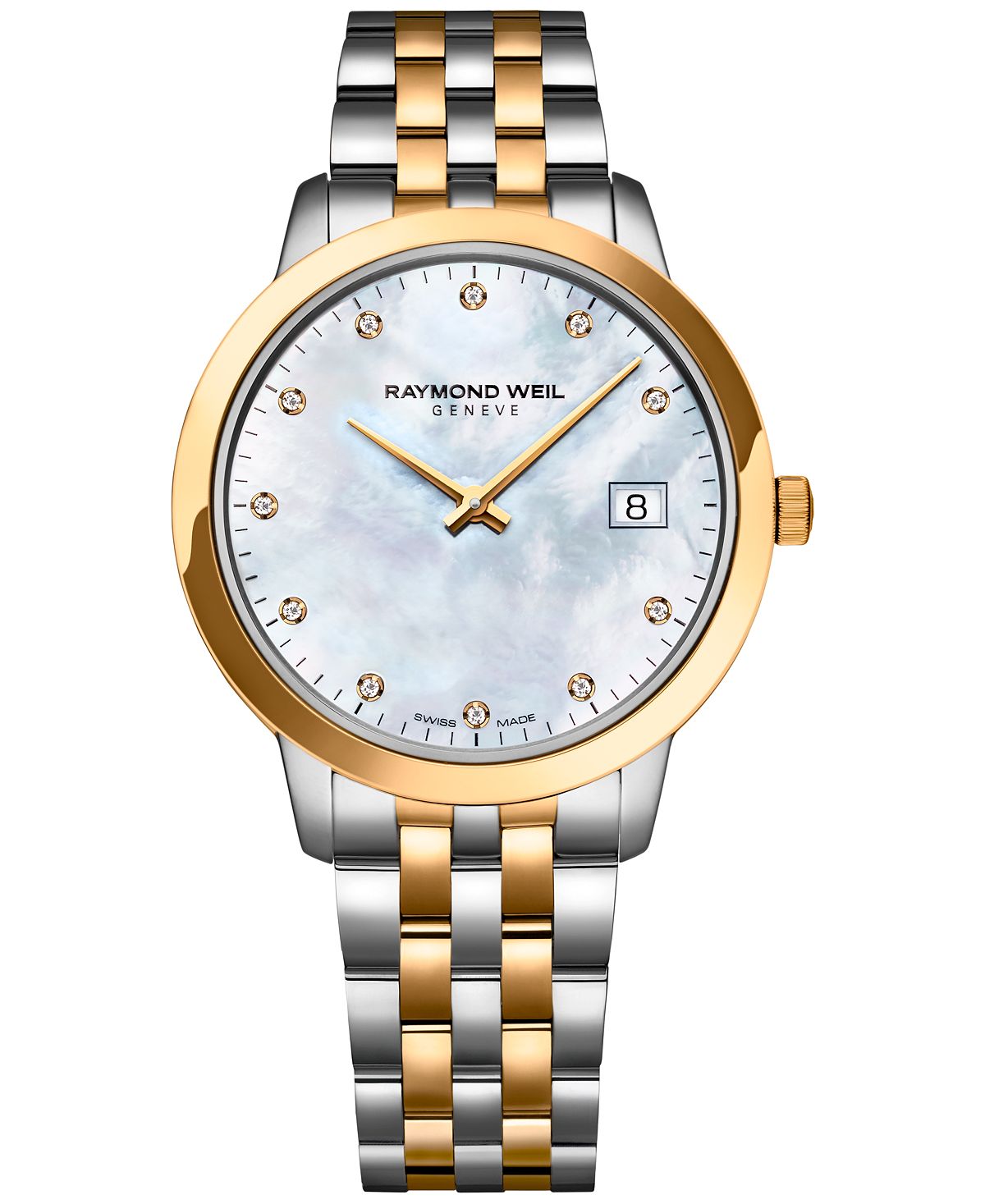 Женские швейцарские часы Toccata Diamond Accent, двухцветный браслет из нержавеющей стали, 34 мм Raymond Weil, белый