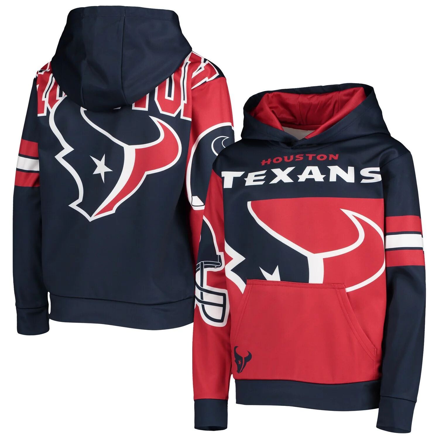 

Молодежный красный/темно-синий пуловер с капюшоном Houston Texans First and Goal Outerstuff