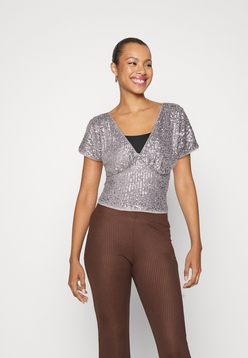 

Блузка ONLY ONLANA SEQUINS SHORT, серебристый