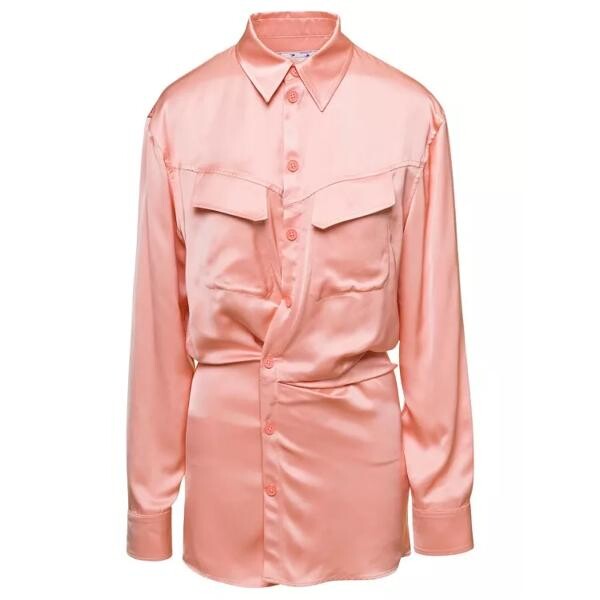 

Платье mini asymmetric shirt dress in satin viscose Off-White, розовый