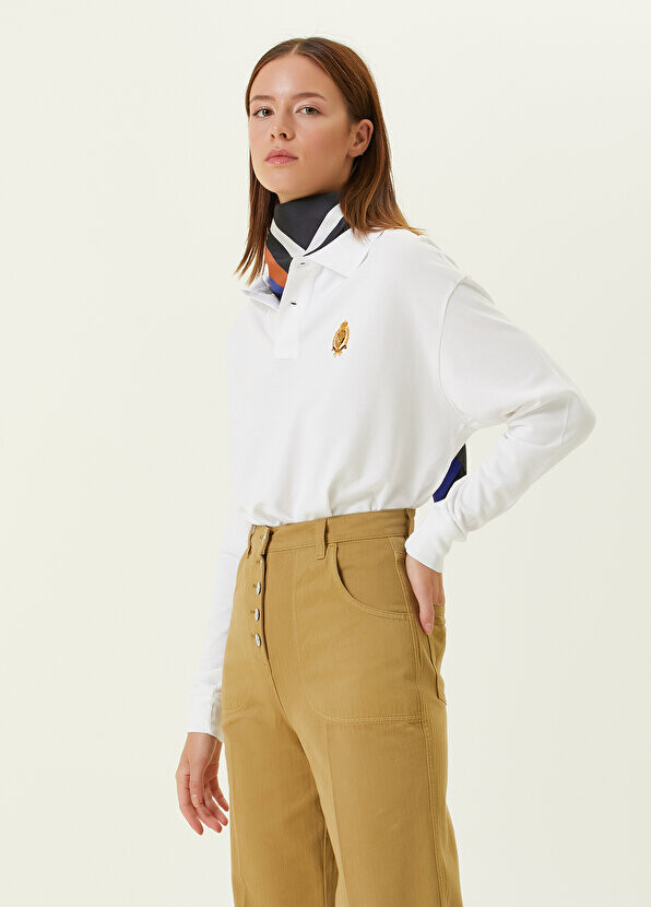 

Белая футболка с длинным рукавом с логотипом и воротником-поло Polo Ralph Lauren, Белый