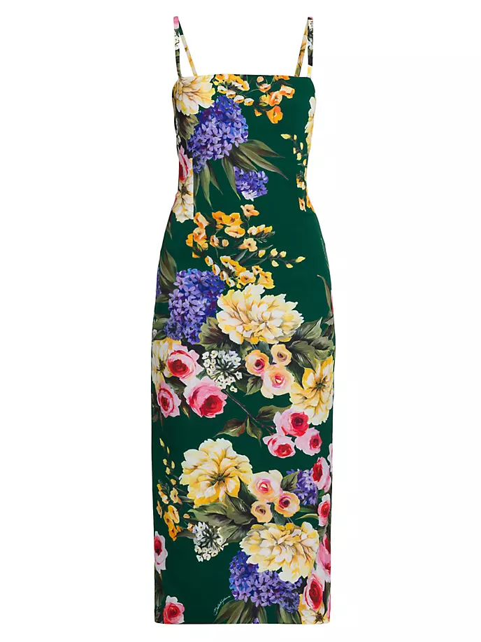 Платье-футляр миди из шармеза с цветочным принтом Dolce&Gabbana, цвет giardino bianco