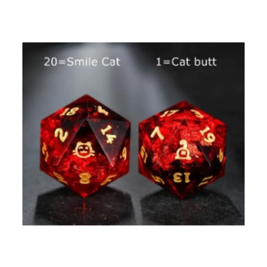 

d20 Черный Красный Кошачий зад с золотом, Resin Dice (Crystal Maggie)