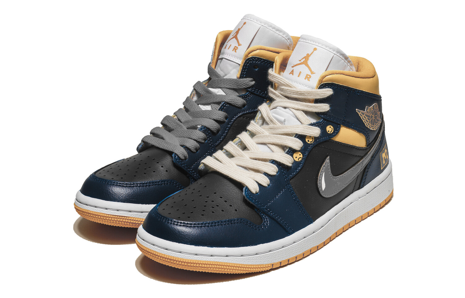 

Кроссовки Air Jordan 1 Vintage Basketball Shoes Women's Mid-top Black/grey/blue, черный/синий