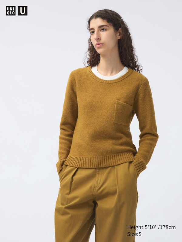 

Джемпер с круглым вырезом из овечьей шерсти карман Uniqlo, оранжевый