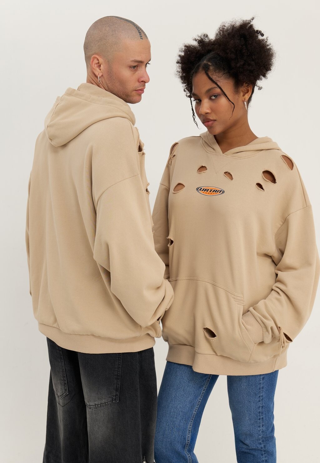 

Толстовка Destroyed Oversized Hoodie Unisex YOURTURN, бежевый